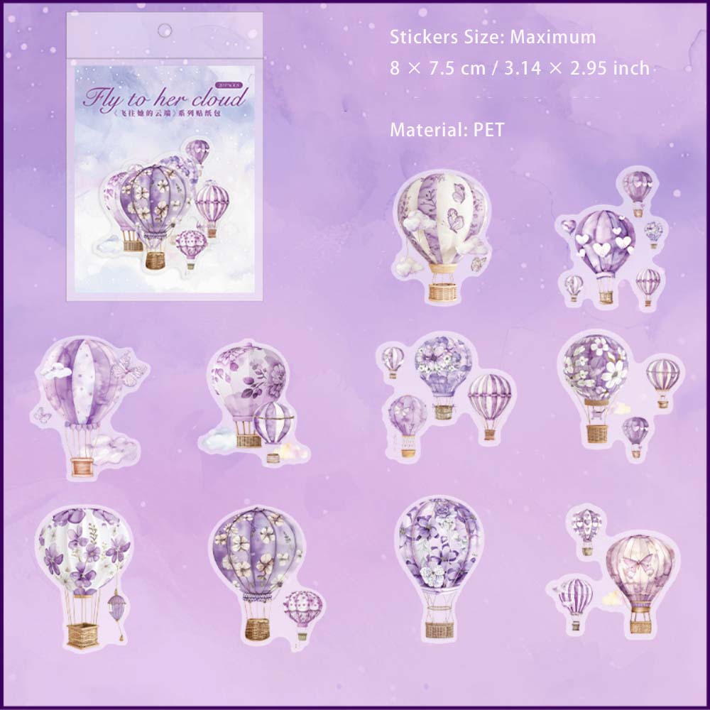 20 Pcs Hot Air Balloon PET Stickers FWTDYD