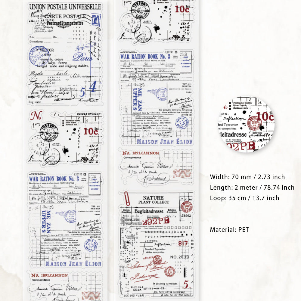 1 Roll Vintage Manuscript Theme PET Stickers Tape JYSZ