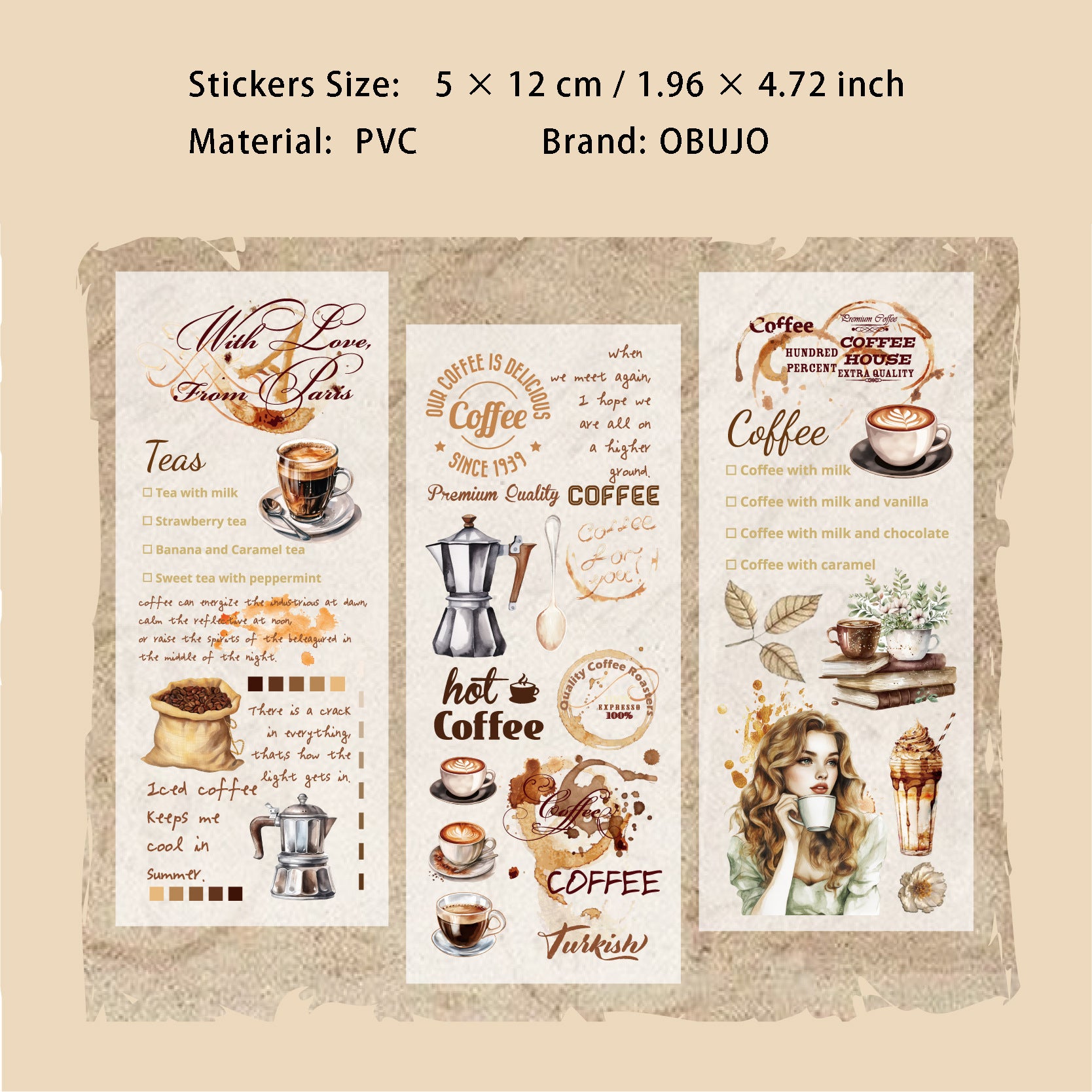 3 Sheets Coffee Theme Transfer Stickers KFSJ