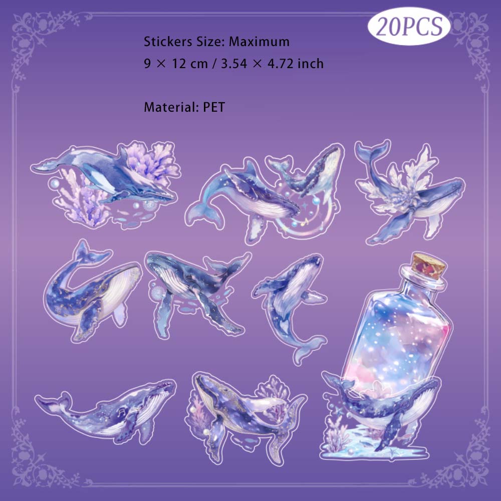 12 Pcs Glitter Sea Animal PET Stickers QHHY