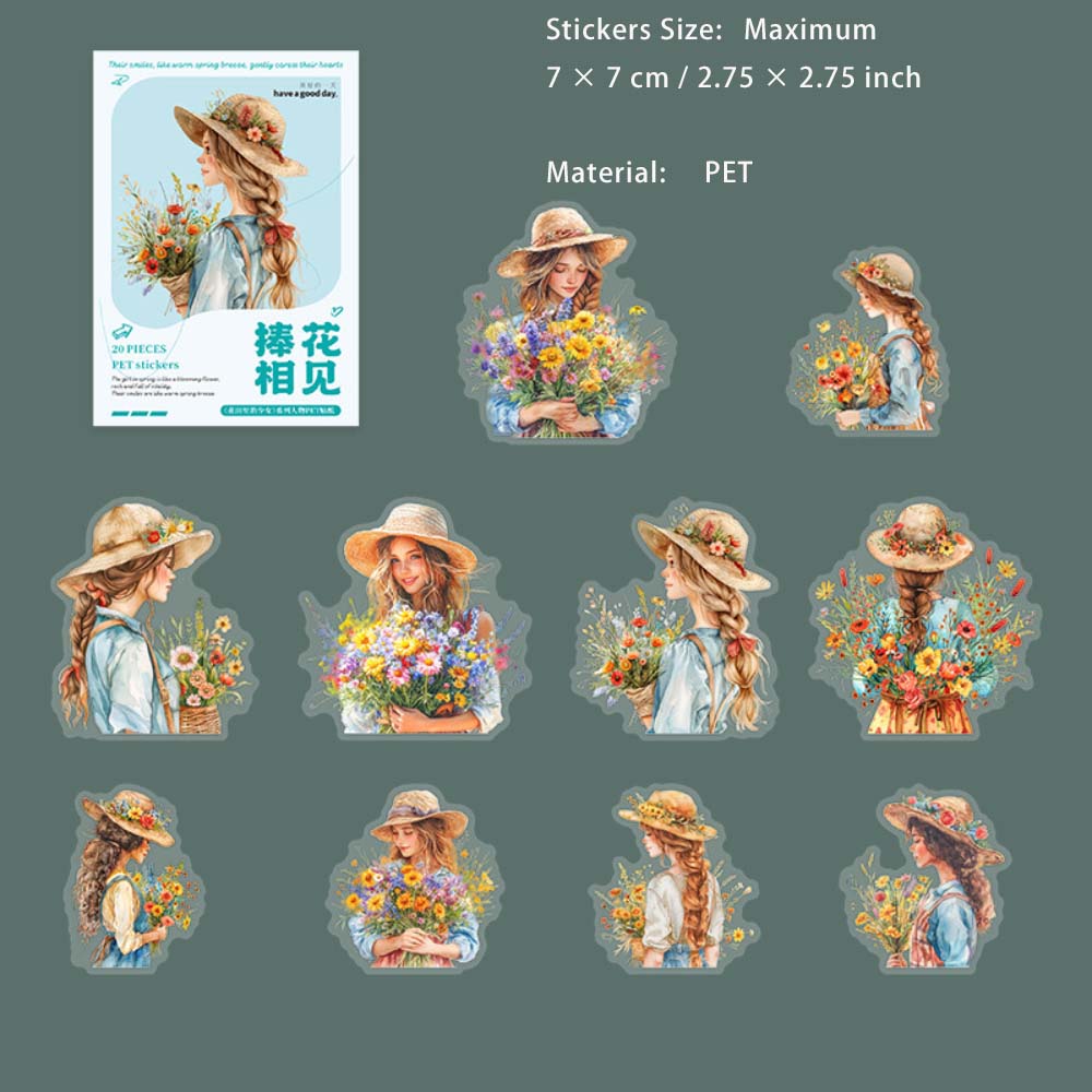 20 Pcs Flower Girl PET Stickers HTLDSN