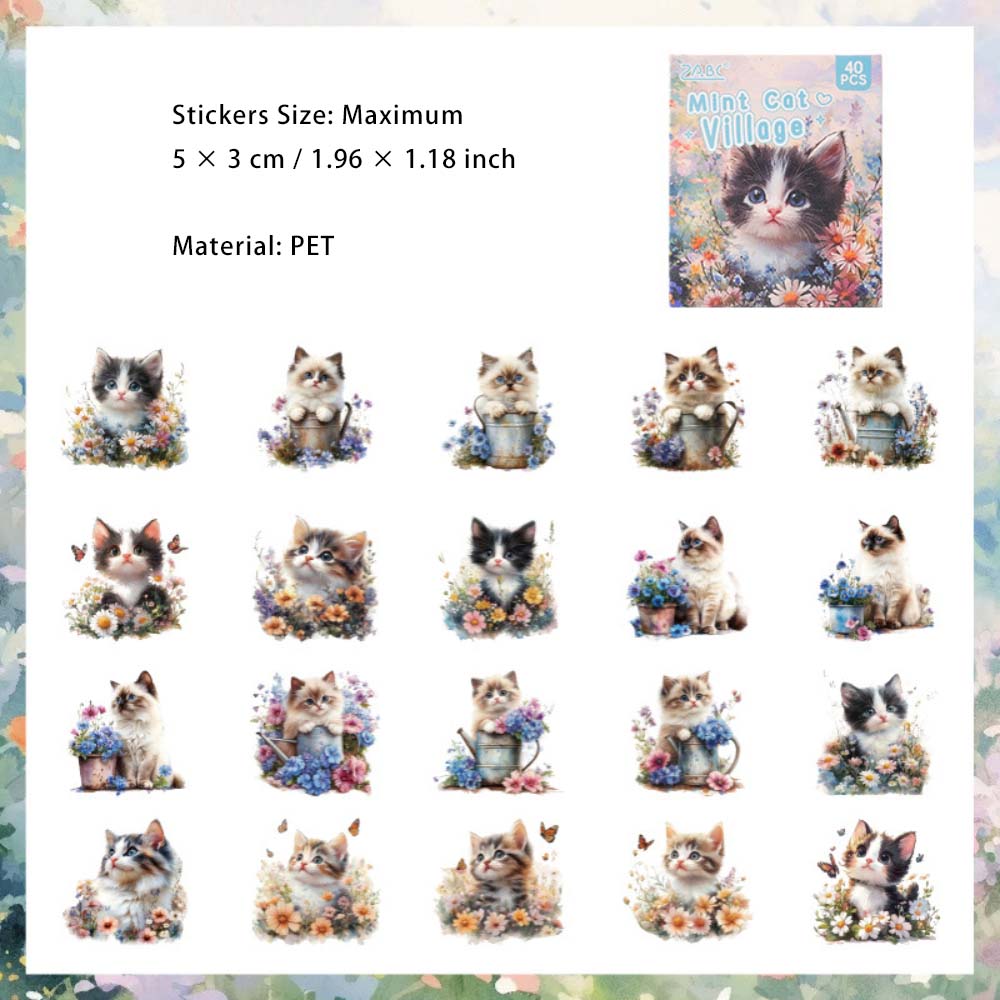 40 Pcs Cat Theme PET Stickers MMXZ