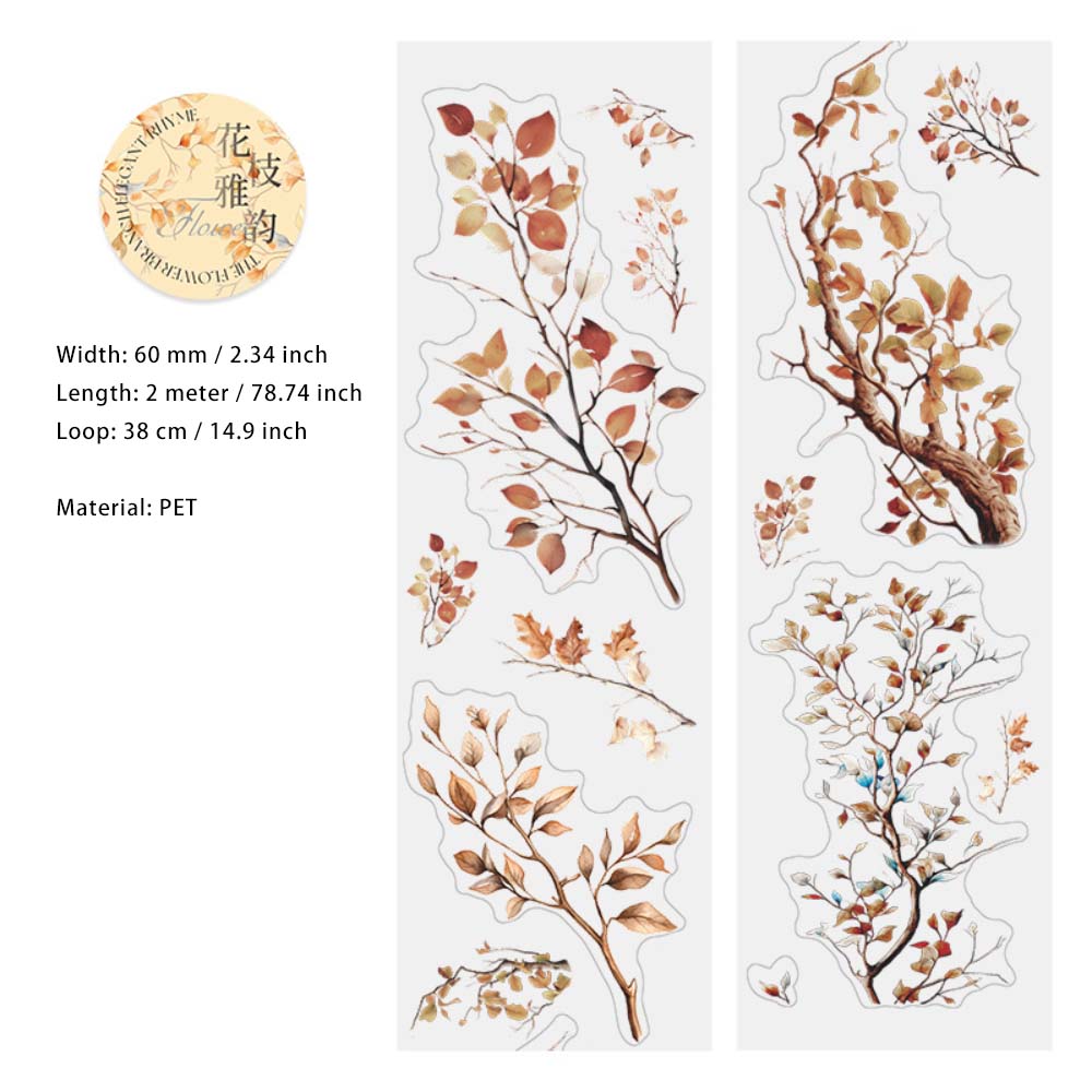 1 Roll Pre-cut Flower Branches PET Stickers Tape HZYY