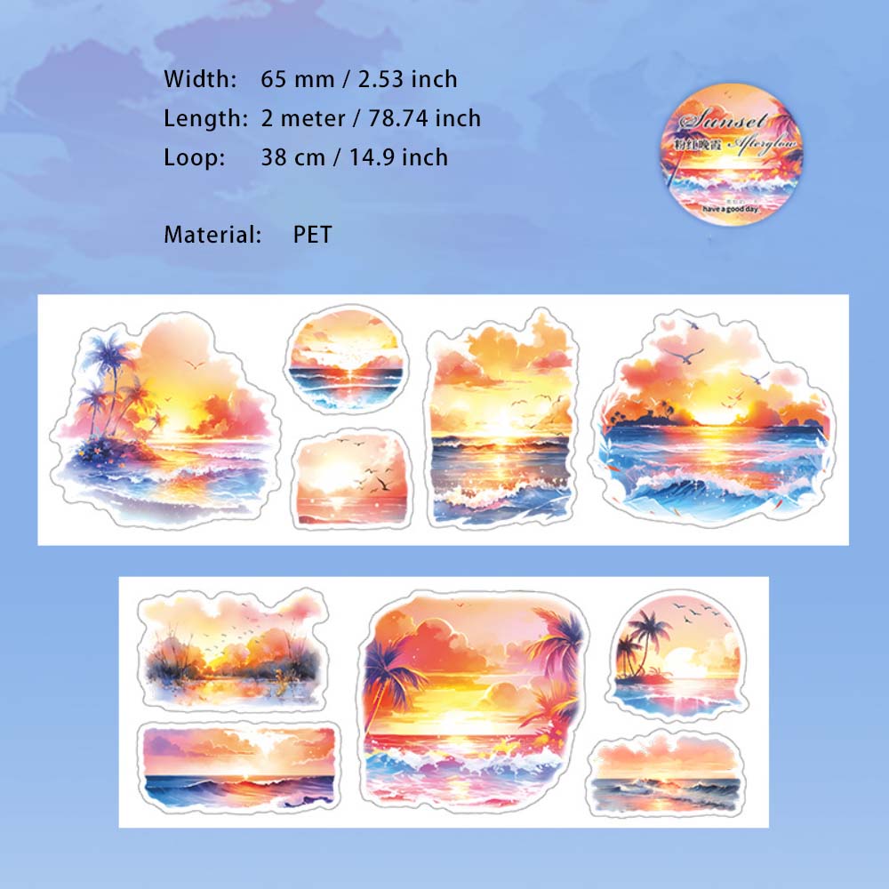 1 Roll Pre-cut Sunset Landscape PET Stickers Tape RLYH