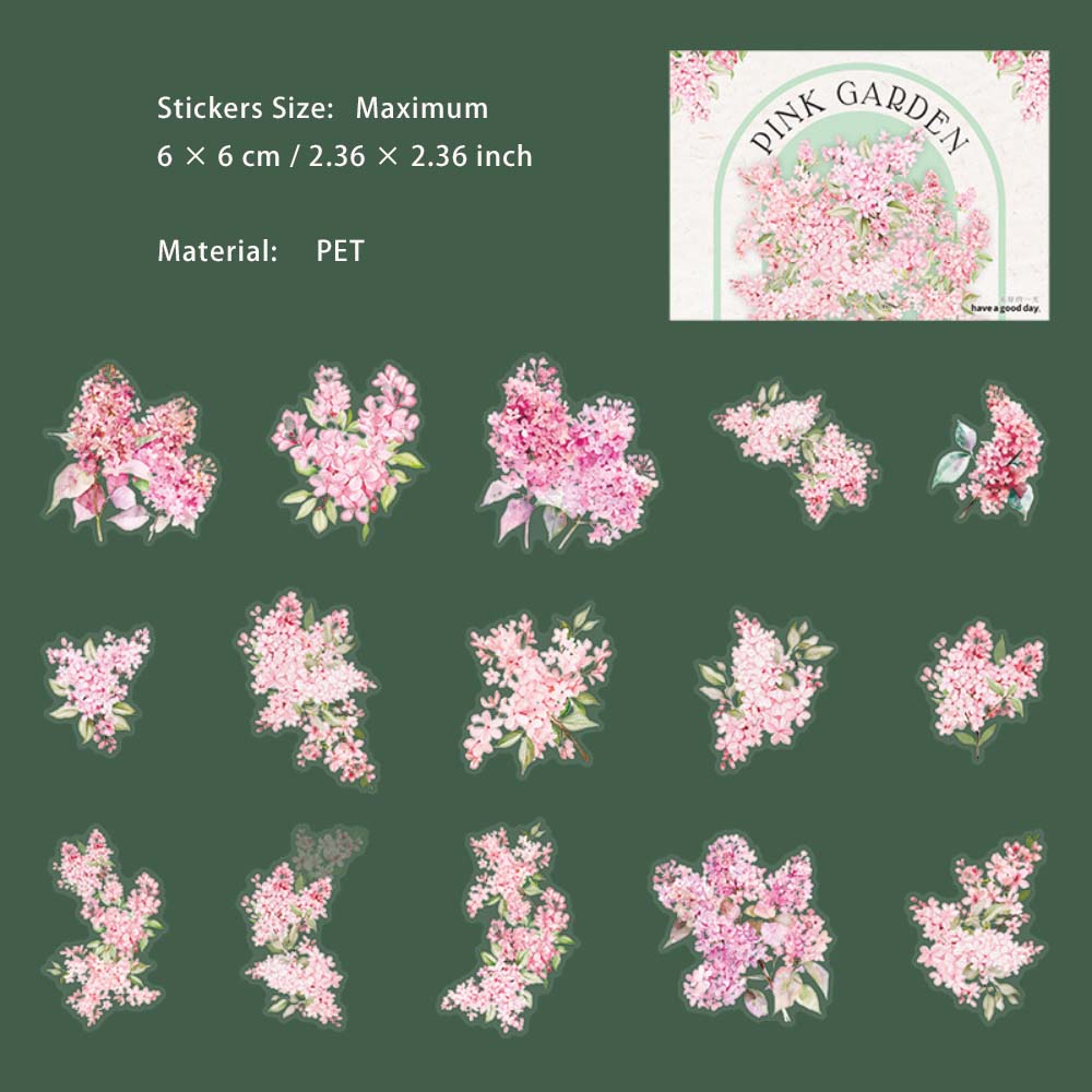 30 Pcs Pink Flower PET Stickers FZHY