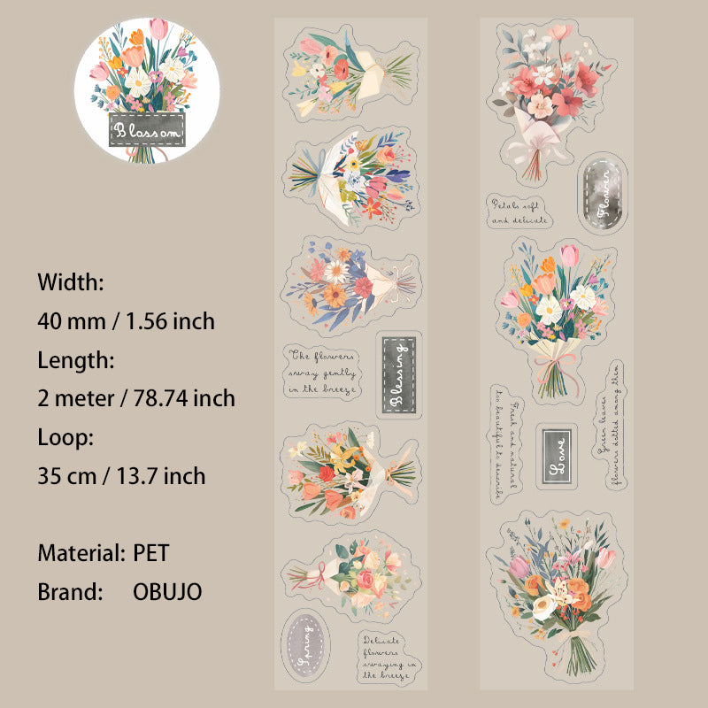 1 Roll Bouquet Flower PET Stickers Tape HYSK