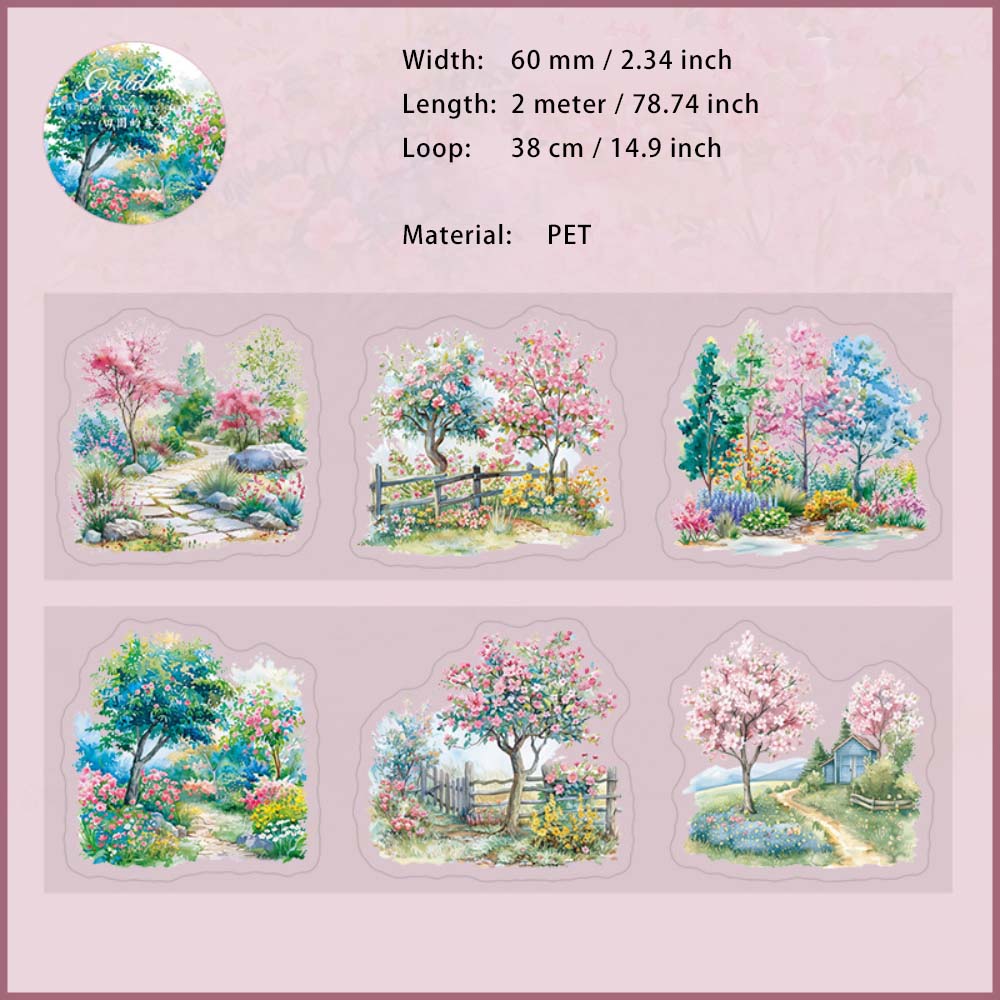 1 Roll Seasonal Wild Landscape PET Stickers Tape SJYY