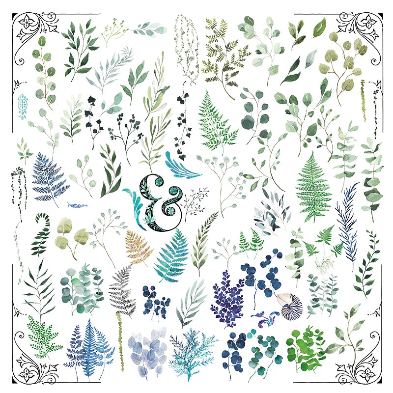 Translucent green leaf scrapbook sticker assortment