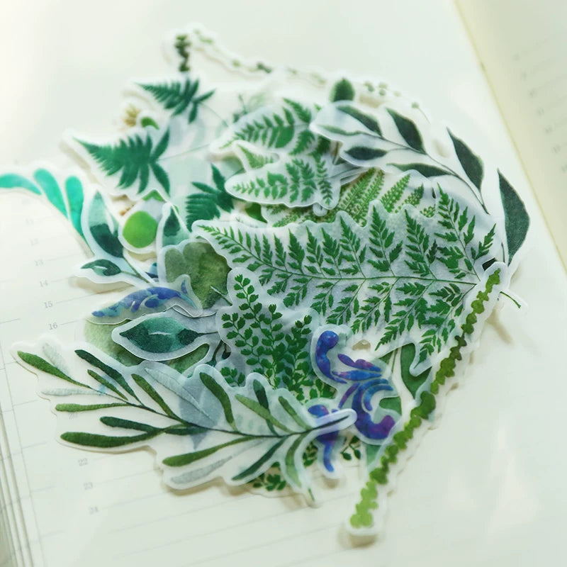 Vintage eucalyptus foliage collage stickers