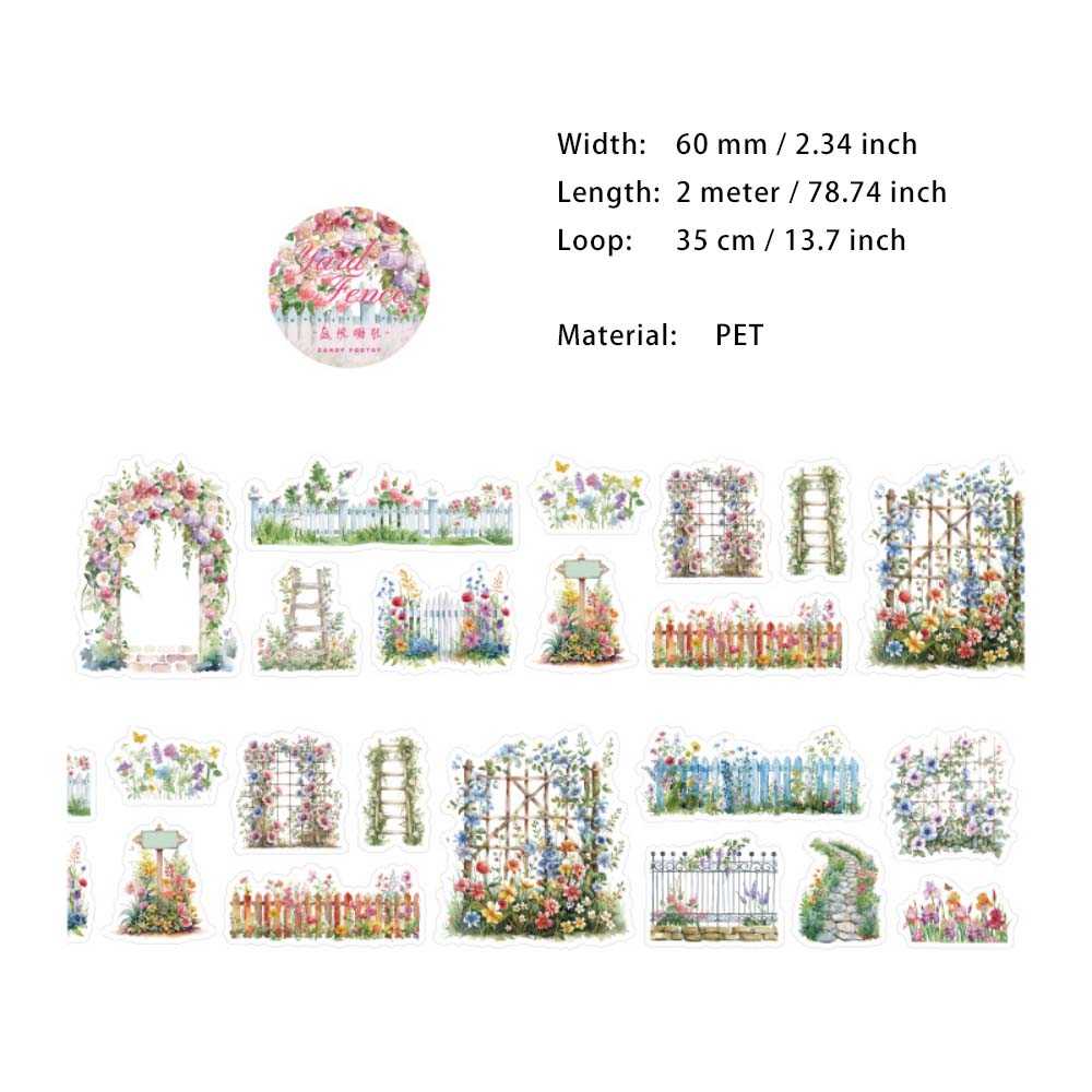 1 Roll Garden Flower Pre-cut PET Stickers Tape LMHY