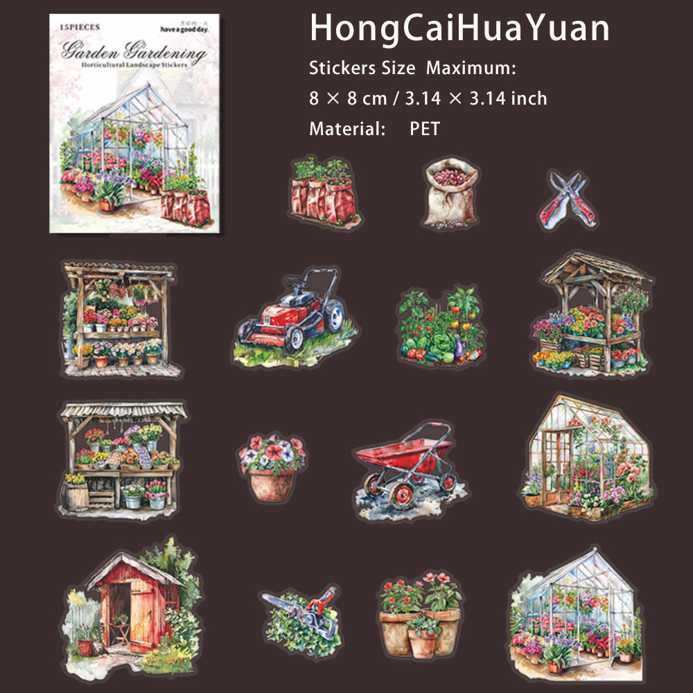 15 Pcs House Garden PET Stickers YYHF