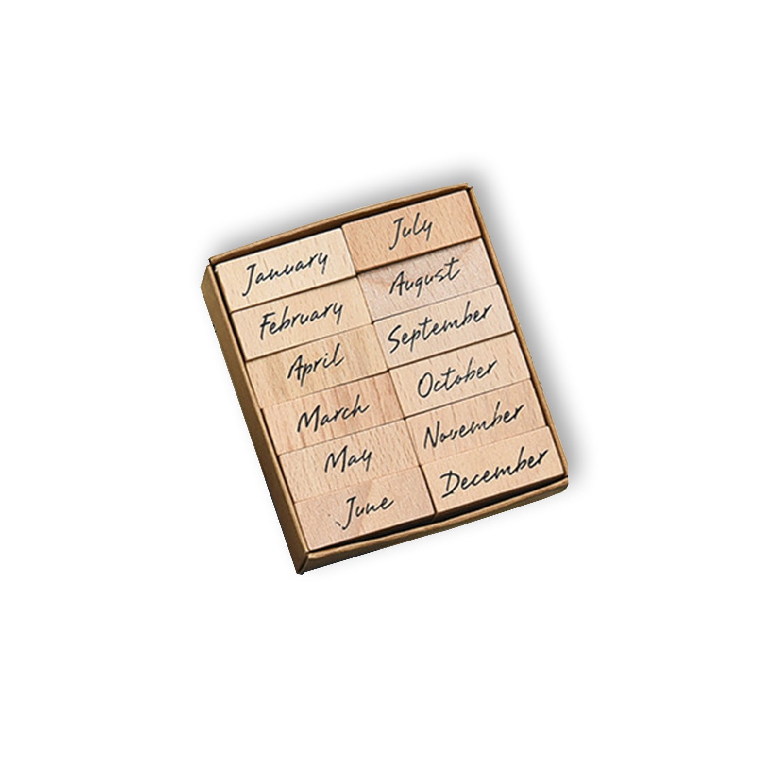 Fluent Script 12 Months Wooden Stamp Set