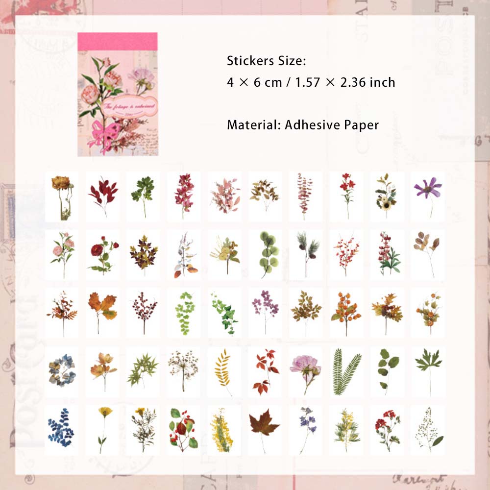 50 Pcs Vintage and Botanical Washi Stickers Book GLYH