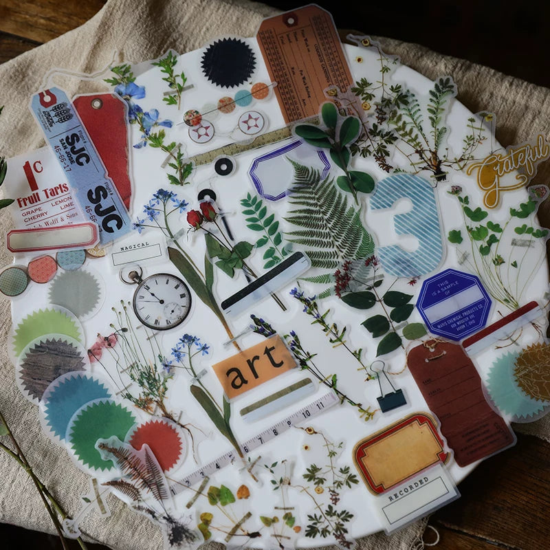 Vintage pressed flower and fern journaling stickers