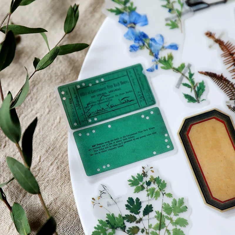 Botanical collage self adhesive translucent paper stickers