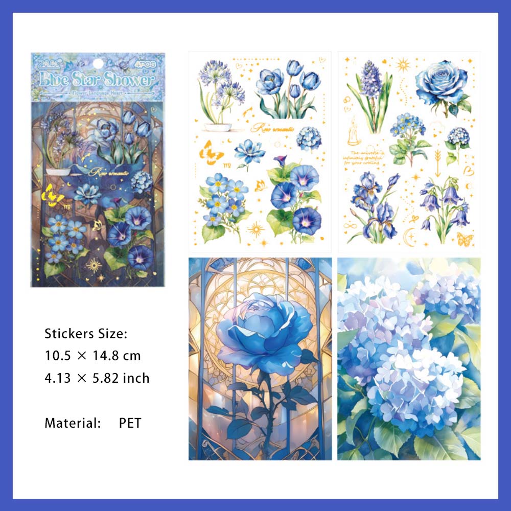 4 Sheets PET Flower Stickers HYXF
