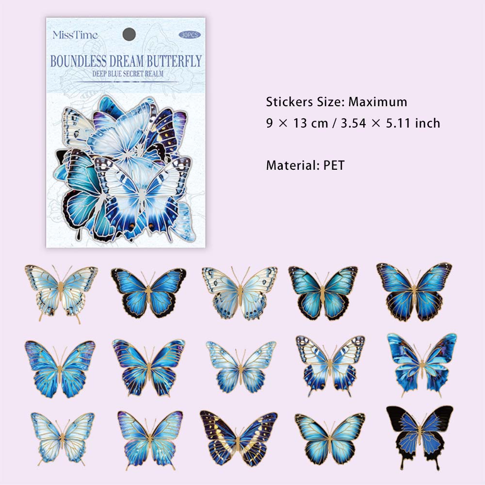 30 Pcs Large Size PET Butterfly Stickers WJMD