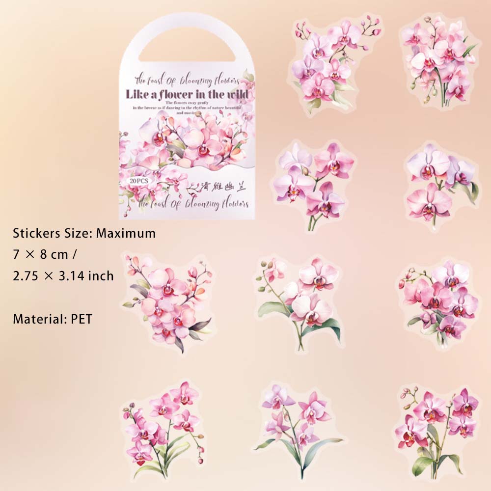 20 Pcs Pink Vine Flower PET Stickers FHSY