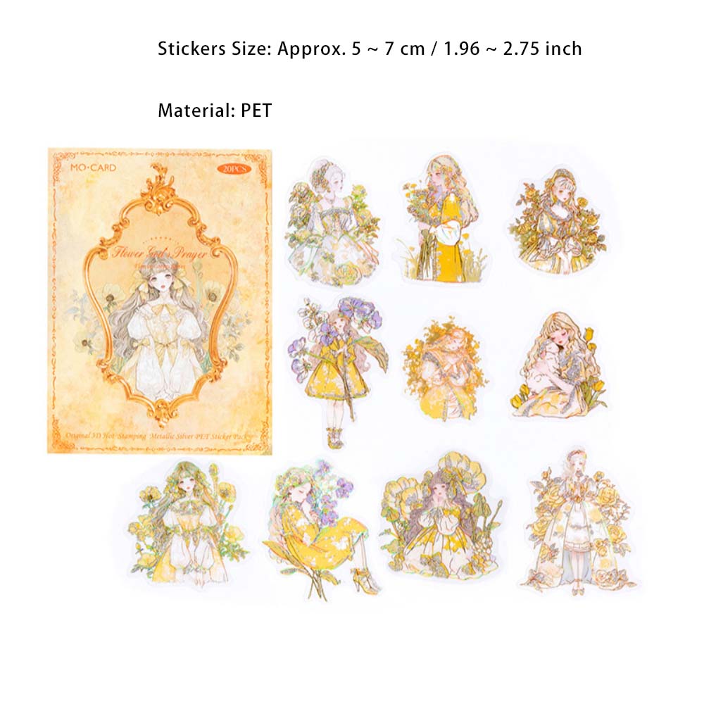 20 Pcs Glitter Flower Fairy PET Stickers HHLR