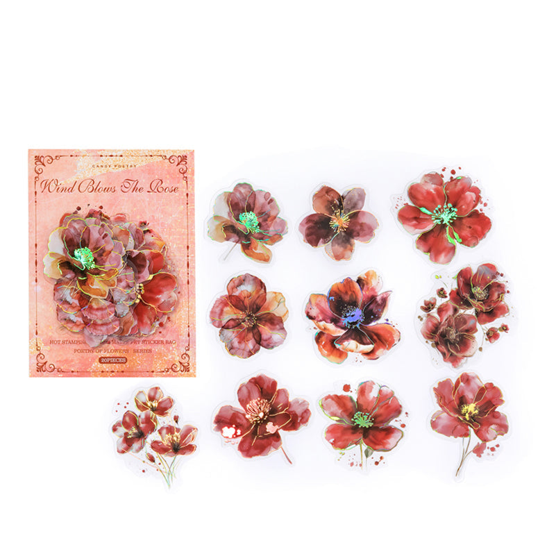 20 Pcs Gilded Flora PET Stickers FHZS03