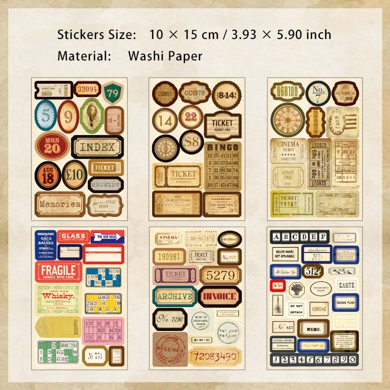 6 Sheets Vintage Lable Washi Stickers LDPJ