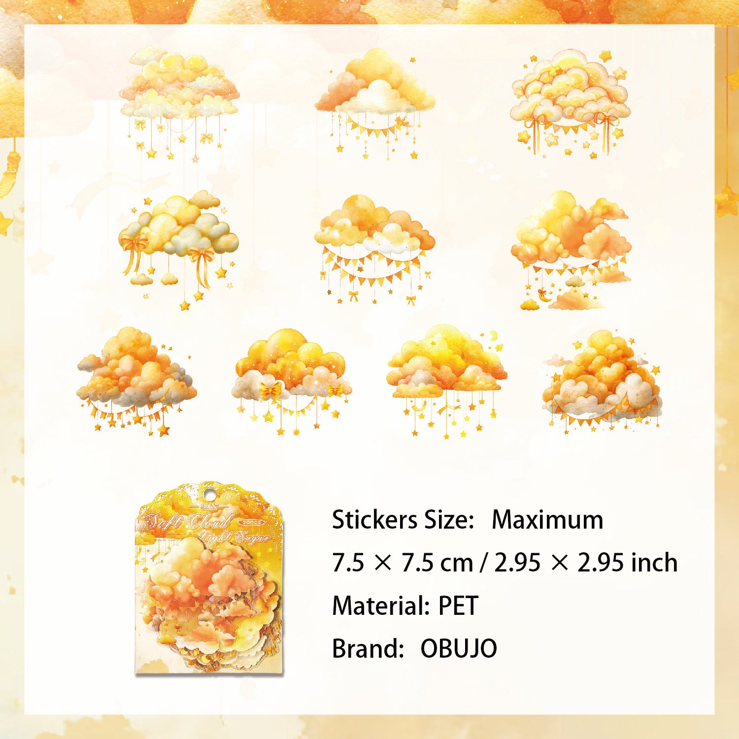 20 Pcs Fantasy Cloud Star PET Stickers MHYC