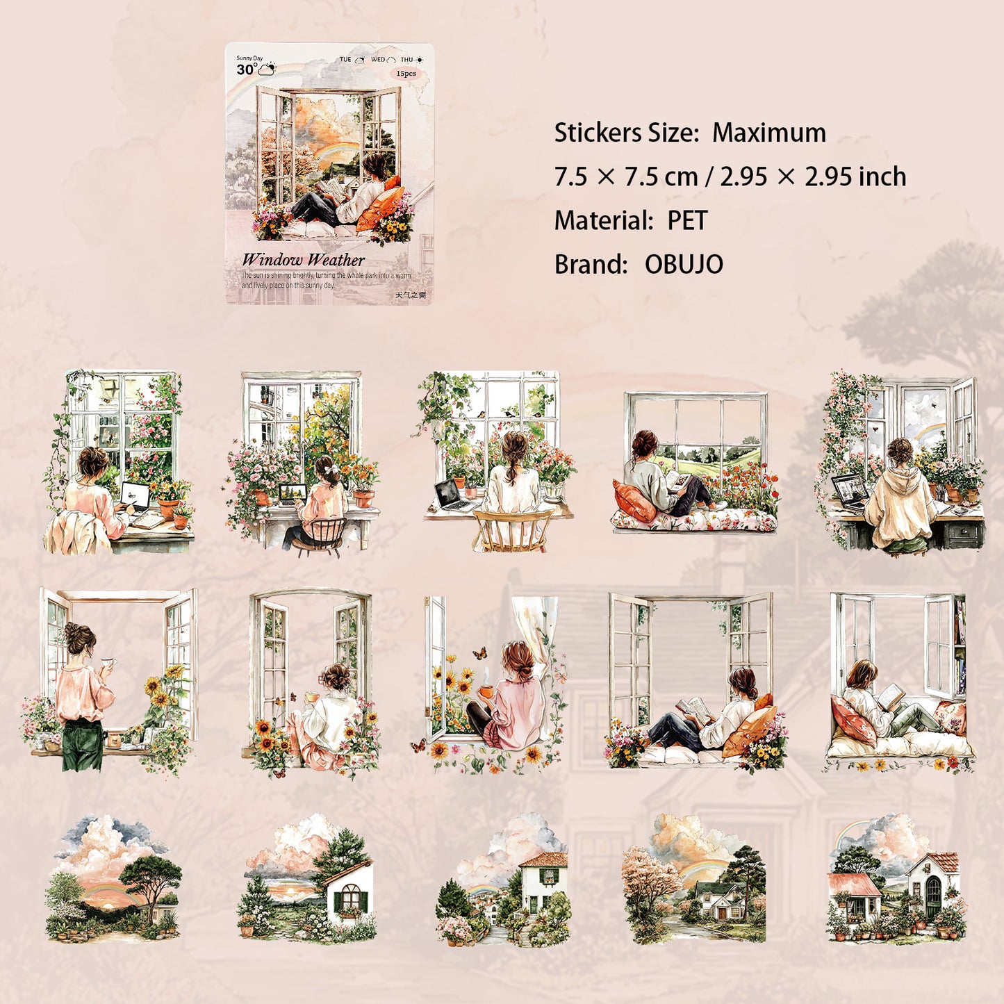 15 Pcs Windows PET Stickers TQZC