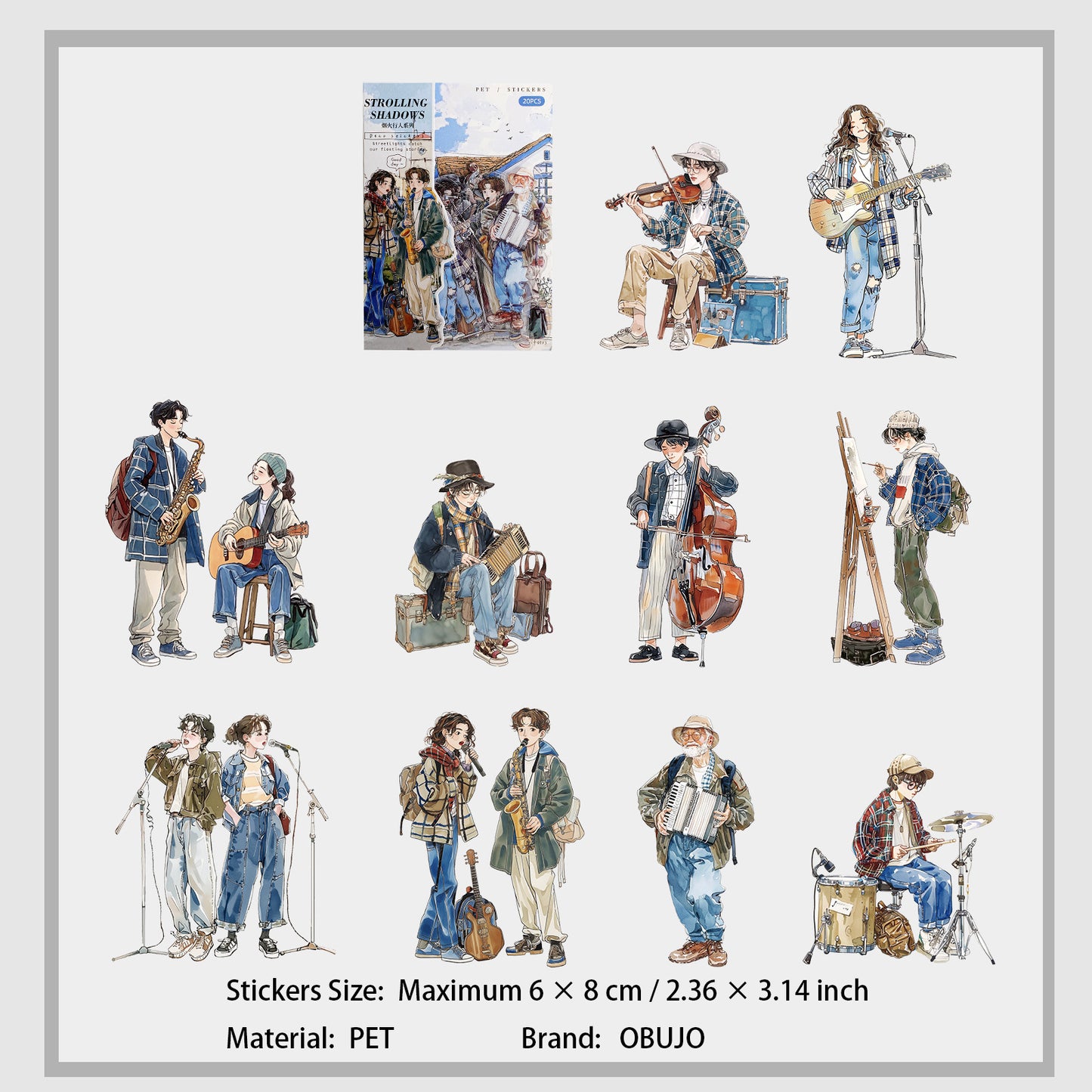 20 Pcs Passersby People PET Stickers YHRX