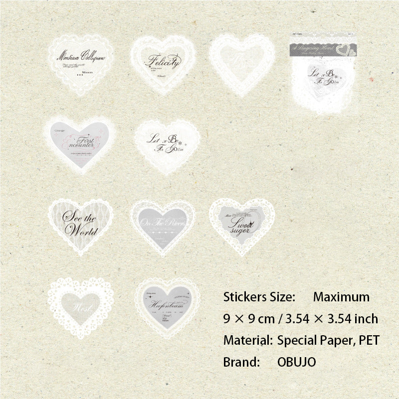 10 Pcs Lace Edged Journal Stickers LSHX