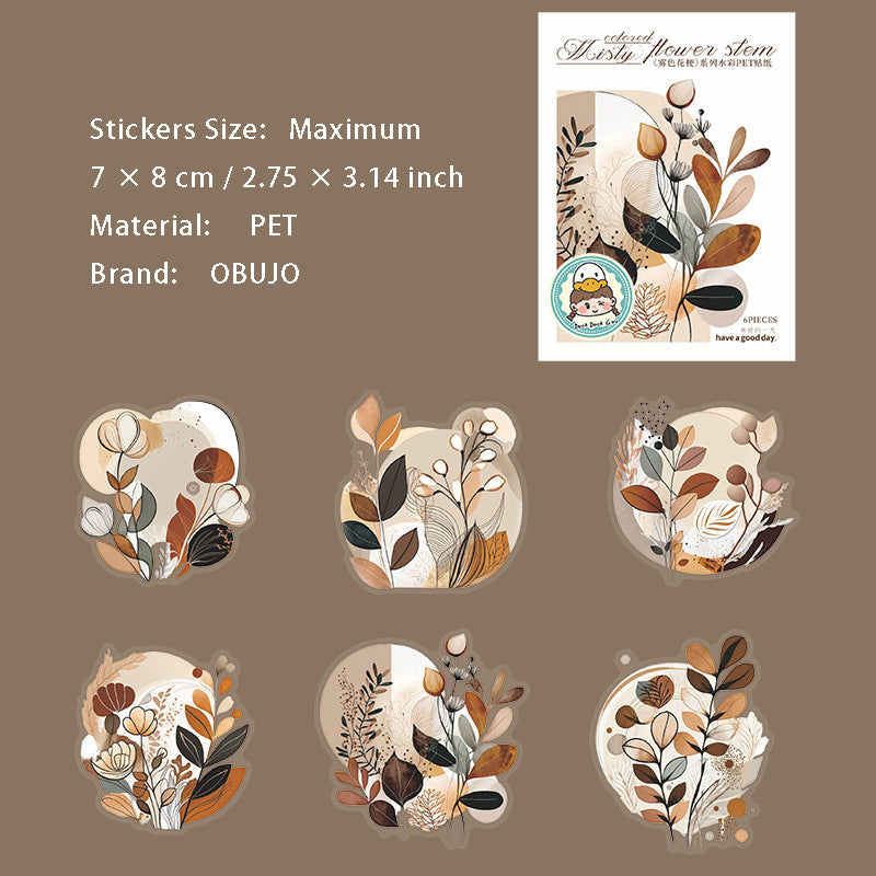 6 Pcs Watercolor Leaf PET Stickers WSHG
