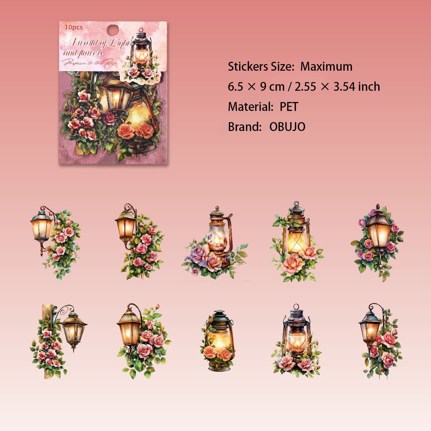 10 Pcs Floral Light PET Stickers DHHJ