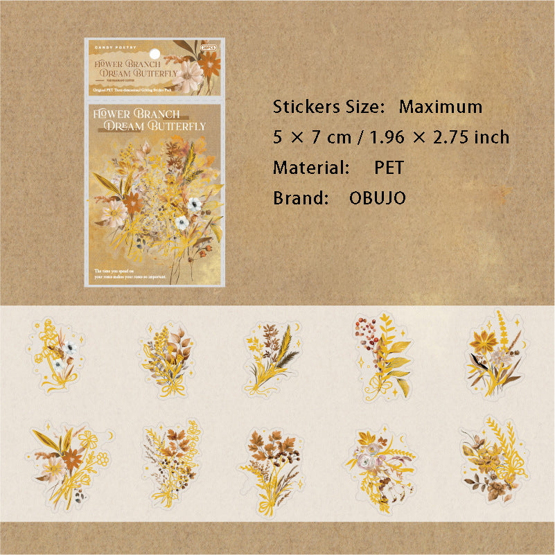 20 Pcs Gold Foil Flower PET Stickers KXFY