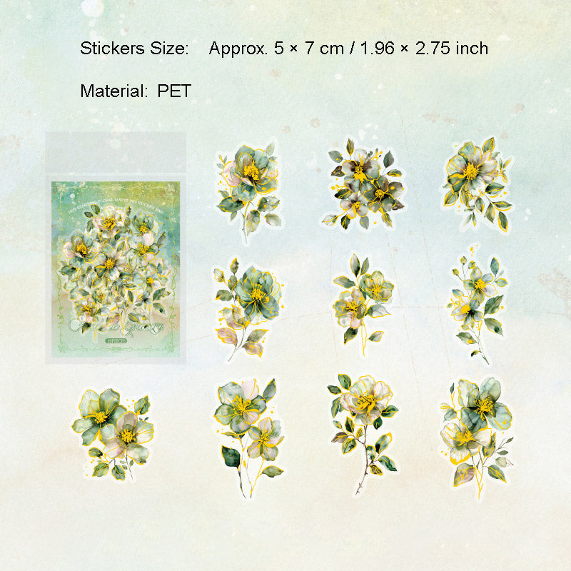 20 Pcs Glitter Flower PET Stickers FHZX
