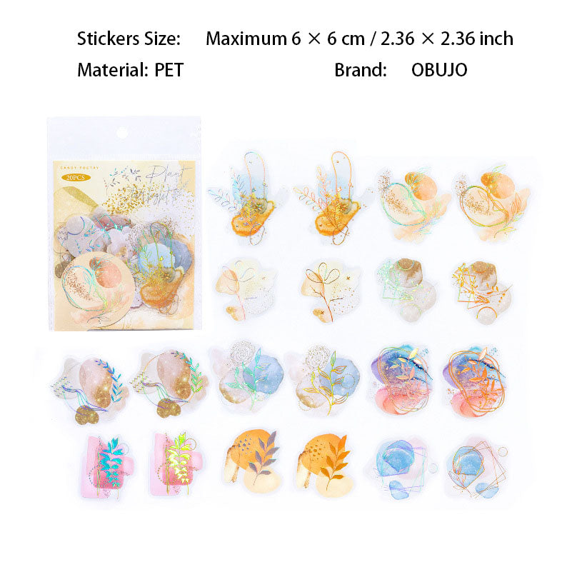 20 Pcs Watercolor Theme PET Stickers LGMJ