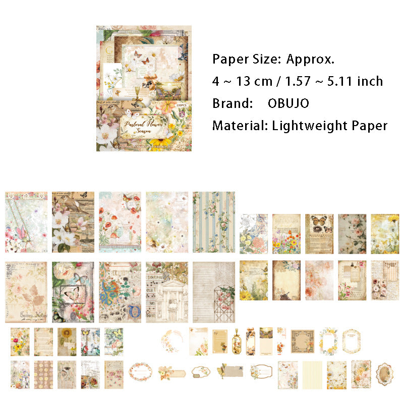 100 Pcs Floral Journal Paper TYYJ
