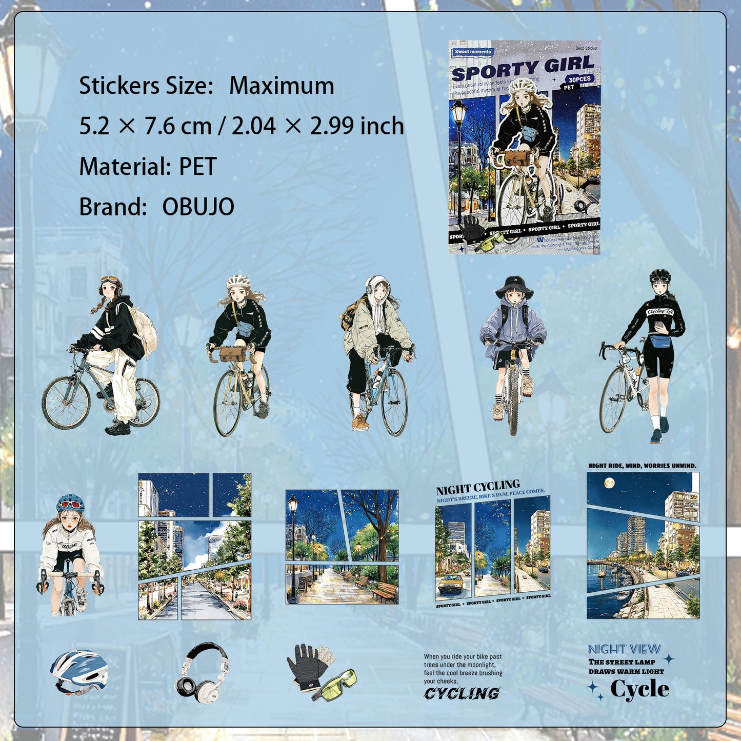 30 Pcs Sporty Girl PET Stickers SNYD