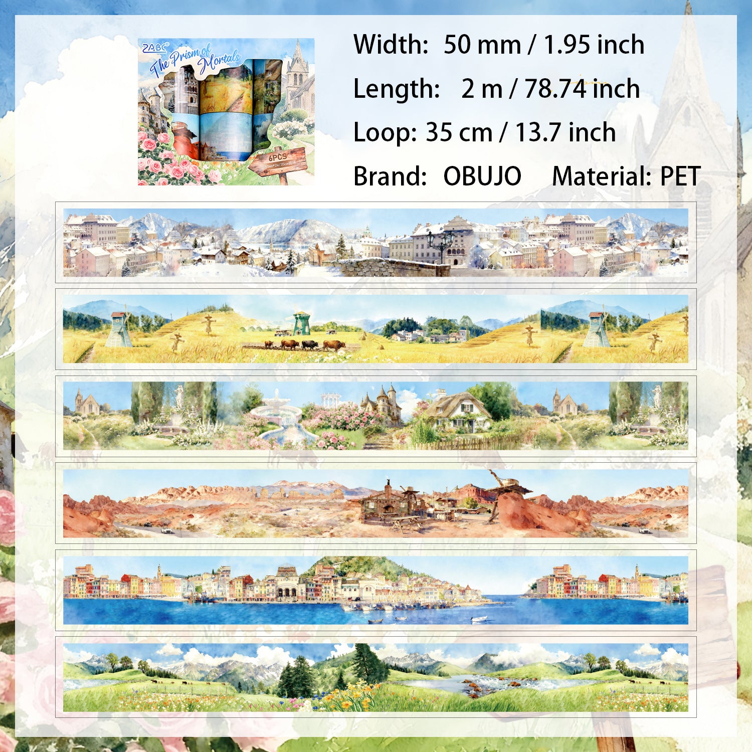 6 Rolls Landscape PET Tapes Set FSWHT