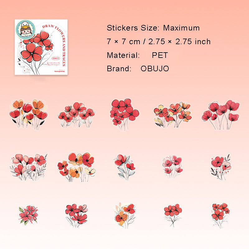 15 Pcs Light Color Flower PET Stickers MHHJ