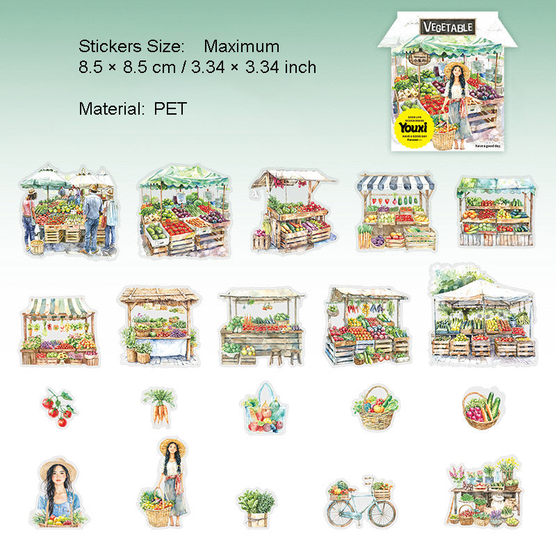 20 Pcs Stall Theme PET Stickers XJSXL