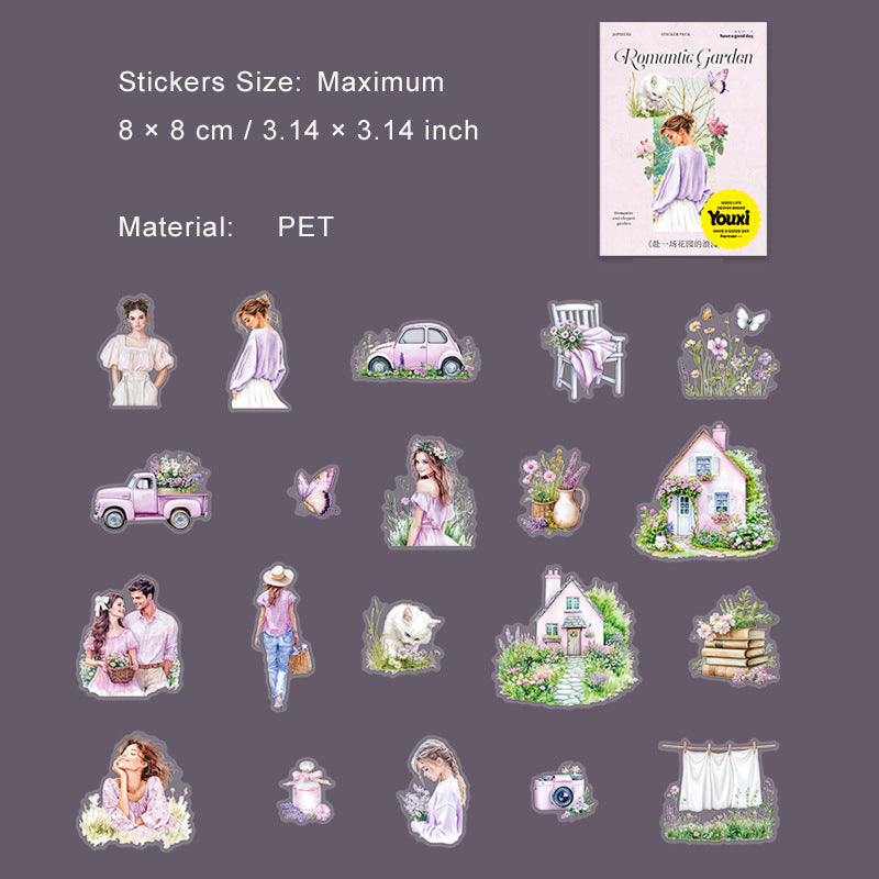 20 Pcs Garden Girl PET Stickers FYCHYDLM