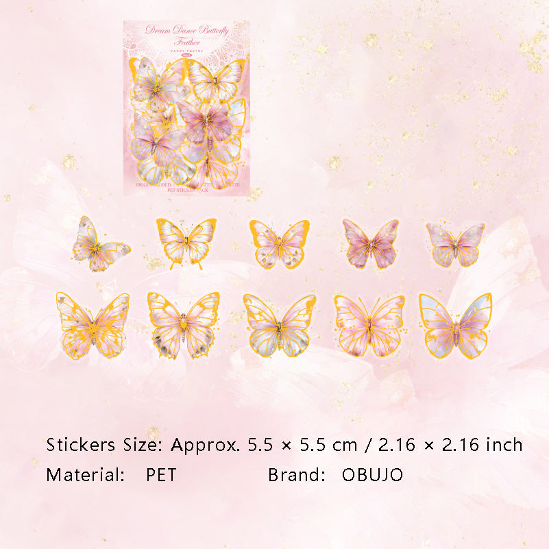 20 Pcs Gold Foil Butterfly PET Stickers FHZD