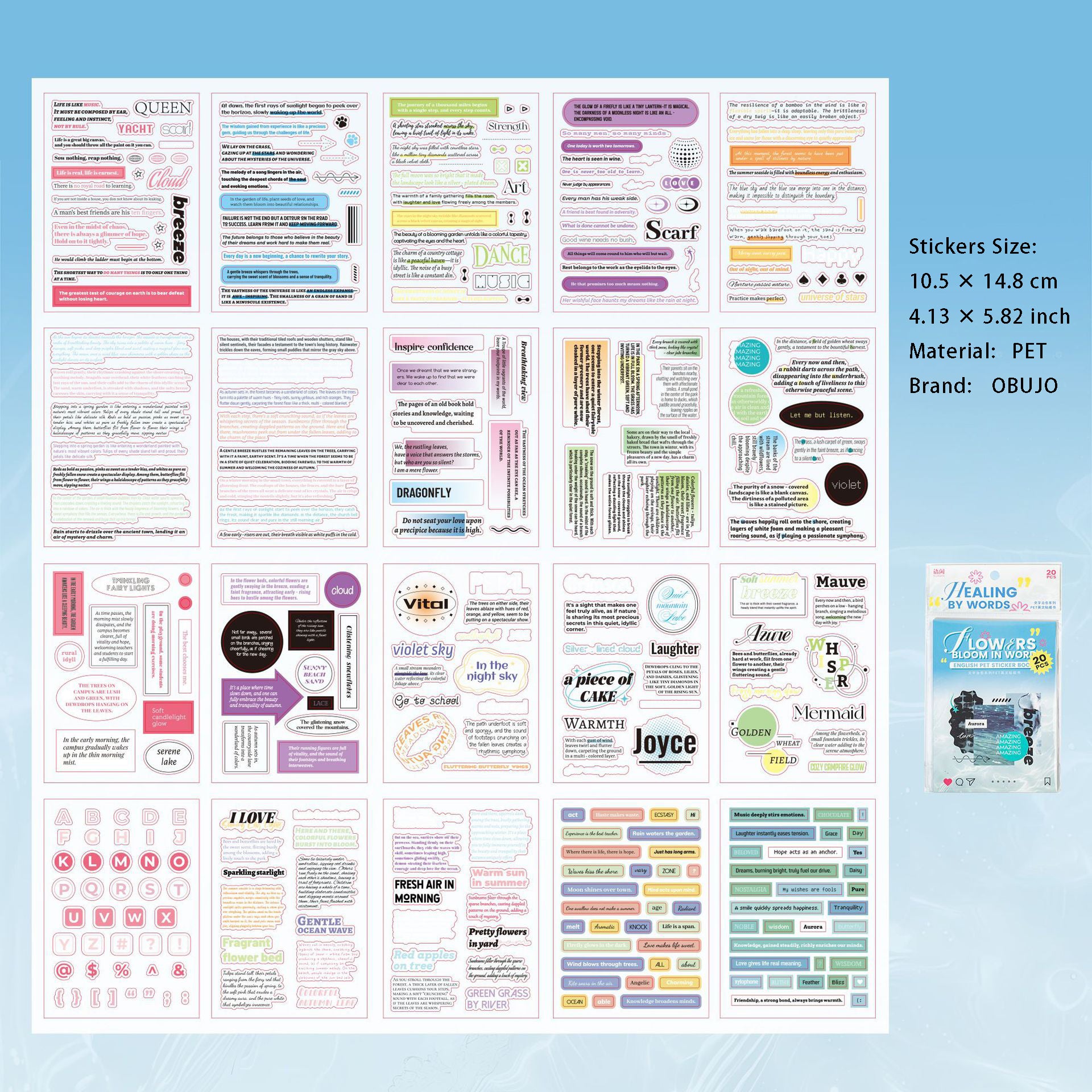 20 Sheets Quote PET Stickers Book WZZY