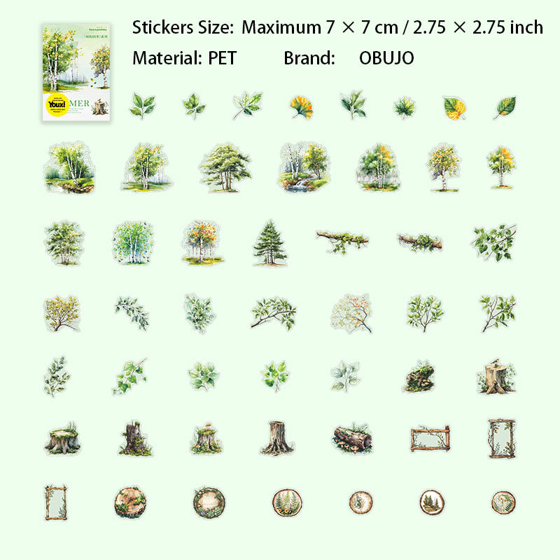 50 Pcs Seasonal Tree Leaf PET Stickers SDSJ
