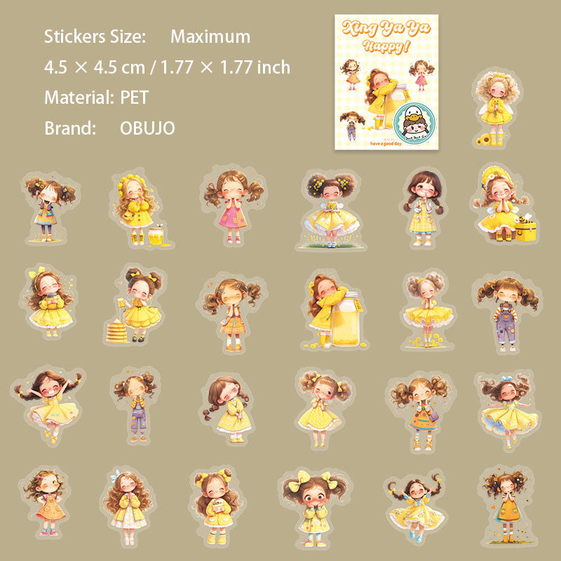50 Pcs Cute Little Girl PET Stickers XYYXL