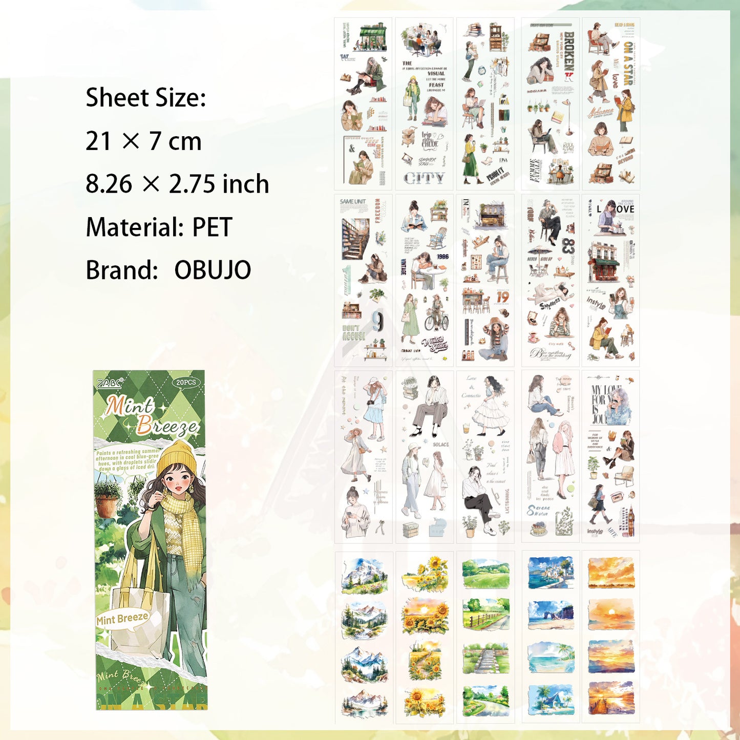 20 Pcs Lifestyle Girl PET Stickers Book QYWY