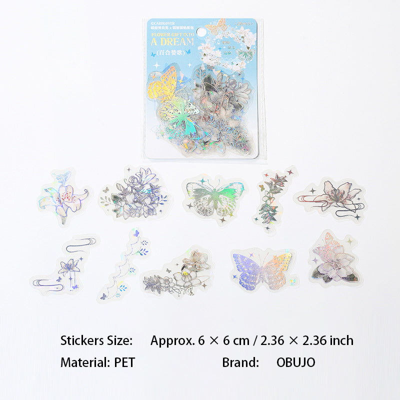 20 Pcs Holographic Flower and Butterfly PET Stickers HLRM