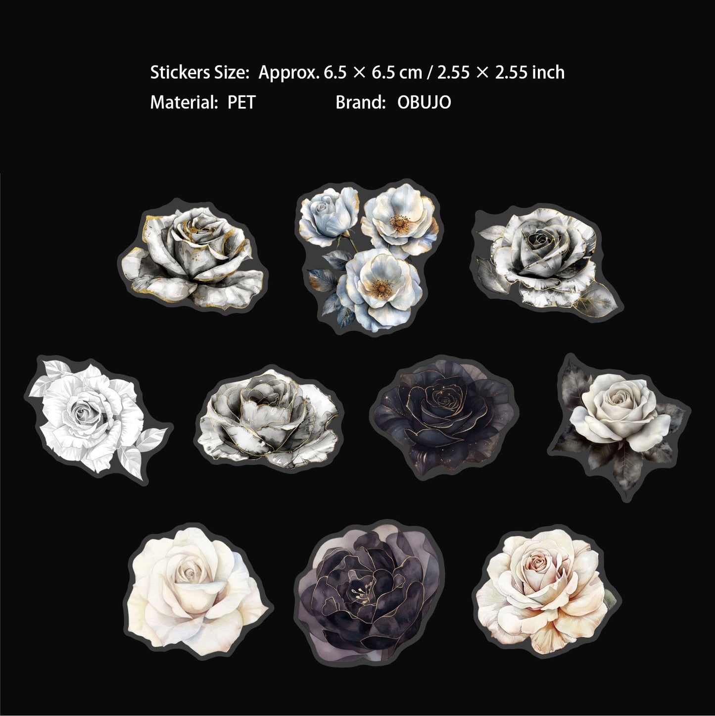 20 Pcs White Flower PET Stickers MYHP