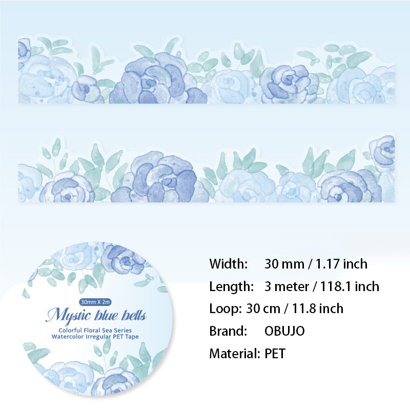 1 Roll Watercolor Flower PET Stickers BLHH