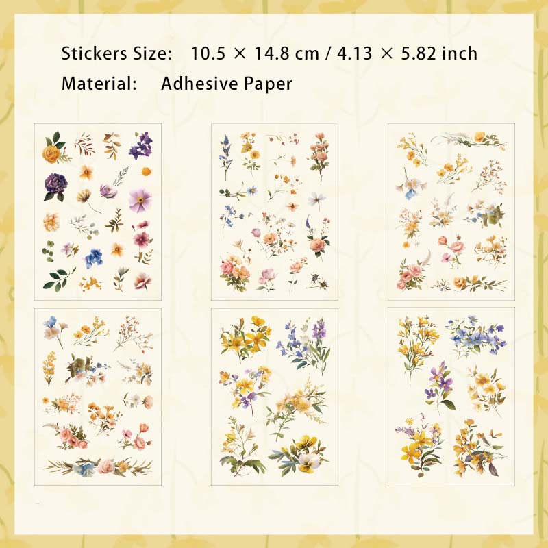 6 Sheets Botanical Plant Flower Stickers CHGY