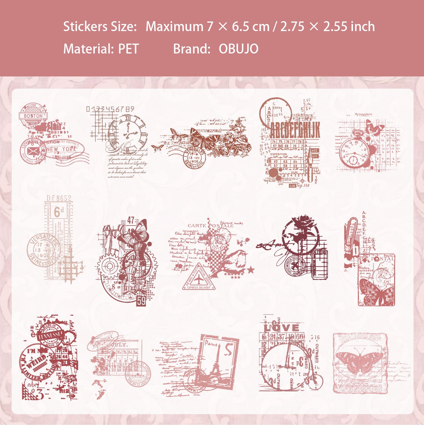 15 Pcs Vintage PET Stickers BGBC